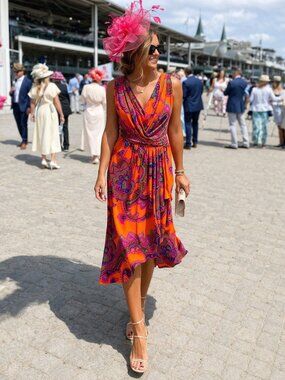 Lauren Ralph Lauren Paisley Faux Wrap Dress [4] Sleeveless Kentucky Derby